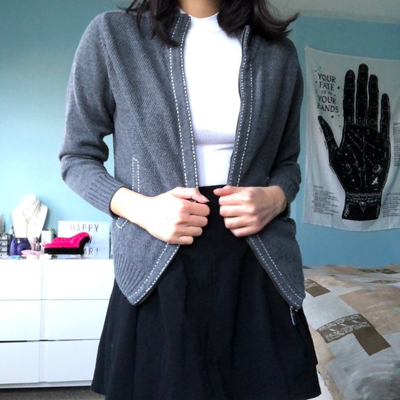 Vintage Grey Zip-Up Cardigan - Picture 1 of 4
